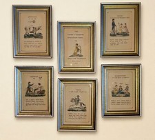 ANTIQUE ENGLISH 'PARTS OF SPEECH' GRAMMAR FRAMED PRINTS 1826 -SET OF 6 picture