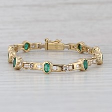 1.96ctw Emerald Diamond Bar Link Bracelet 18k Yellow Gold 6.5