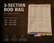 Khaki Cloth Rod Bag – Fits 3pc Fly Rods - Fly Rod Sock  - 2 sizes - USA picture