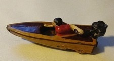 Vintage Cast Iron Speed Boat w Driver Yellow Brown 4