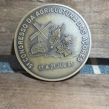 Vintage 1991 Azores Santa Maria Agricultural Congress Bronze Medallion Deadstock picture