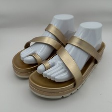 J/Slides Rihanna One Toe Flat Sandals Womens Size 9M Gold Comfort Beach Summer picture
