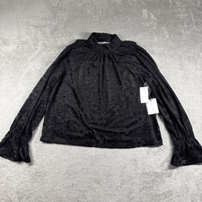 NWT  1.STATE Women's High-Neck Open-Back Long-Sleeve Blouse Floral Black Large picture