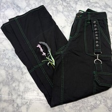 Hot Topic Sz 1 Hi Rise Carpenter Denim Goth Emo Baggy Straight Leg Pants Black picture