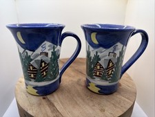 Shard Pottery Mug Winter Scene Dover Foxcroft Maine Hand Painted 4.75