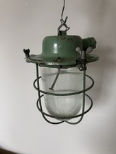 Vintage Soviet USSR Industrial Factory Pendant Light Green Cage Glass НСП09 picture
