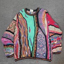 Coogi Size XL Sweater Mens Multi Color 3D Textured Knit Crew Neck Vintage picture