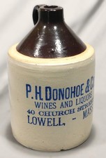Antique P H Donohoe Lowell MA Stoneware Whiskey Jug Cobalt Advertising wine picture