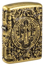 Zippo St. Benedict Design Antique Brass Windproof Pocket Lighter, 29719 picture