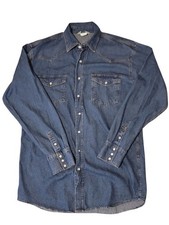 Vintage KEY Apparel Denim Western Pearl Snap Shirt Mens LT Large Tall Style 541. picture