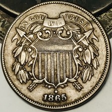 1865 Two Cent Piece 2C FULL MOTTO Civil War Era US Copper Coin CC31366 picture