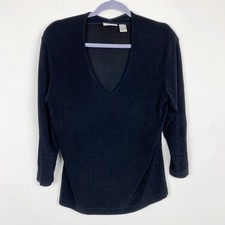 Chico's Travelers V-Neck 3/4 Sleeve Slinky Knit Top Womens L Chicos 2 Black picture