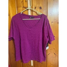 Simply Vera Vera Wang Magenta Purple Textured V-Neck Short Sleeve Top XXL NWT picture