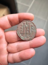 Ancient Byzantine Coin Justinian I AE Follis 40 Nummi Constantinople Large M picture