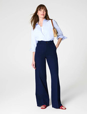 SPANX NWT Womens Super smooth Stretch Twill Navy S Petite Wide-Leg Pants picture