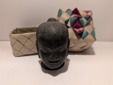 Authentic Antique Mongolian Cast Metal Deity Head With Hand Woven Box picture