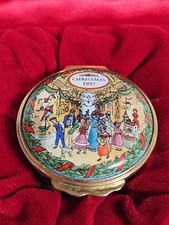 1997 Halcyon Days Enamel  Christmas Trinket Pill Box  Bilston Battersea W/ Box  picture