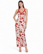 NWOT SHEIN Red Rose Floral Lace Trim Satin Look Slip Romantic Maxi Dress picture
