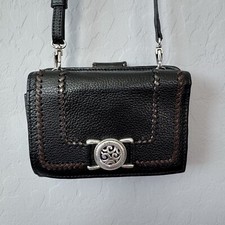 NWT Brighton Black Chocolate Leather Barbados Crossbody Purse Wallet T42619 picture