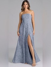 Azazie Wren Dusty Blue A-Line Strapless Floral Burnout DressSize AO NWT picture