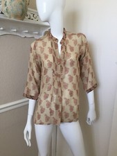 Anokhi NEW 100% Cotton Beige/Rust Paisley Pattern Tunic Shirt Sz S NWOT picture