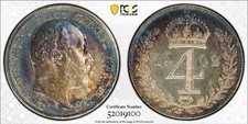 1902 Great Britain 4 Pence Maudy Matte PCGS PR62 RARE Amazing Toning picture