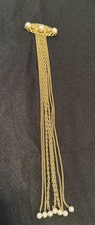 Vintage 1960s Emmons Pearl Gold Tone Multi Strand Chain Tassel Brooch Pin 12.5” picture