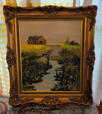 Gorgeous Vintage GiRARD Oil On Canvas Painting  Farmhouse Country Scenery Framed picture