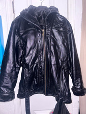 Wilson’s Leather Women's Black Leather Hooded Belted Zip Jacket w/ Fur Lined, M picture