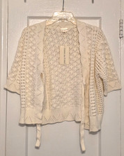 Emma & posh Brand New Size M WOMEN'S Knit Cardigan, Ivory Color tie closures picture