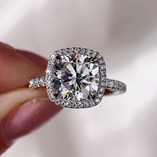 4.10Ctw Cushion Cut Moissanite Halo Style Engagement Ring 14K White Gold Plated picture