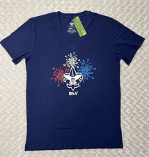 New BSA Adult Size L Fireworks T Shirt Navy Blue V-Neck Boy Scouts Class B Shirt picture