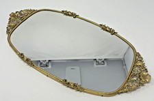 Vtg Matson Dresser Oval Vanity 20” Mirror #408 Velvet Backing Tray Gold Poppies picture
