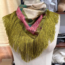 Vintage Tassel Printed Satin Square Scarf Women Fashion Fringe Trim Shawl Access picture
