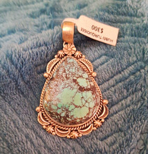 Hubei Sterling Silver Teardrop Green Turquoise Bezel Signed Pendant picture