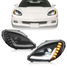 For 05-13 Chevy Corvette C6 Pair Of LED Sequential Projector Headlights C7 Style picture
