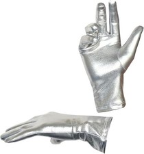 Seeksmile Adult Unisex Shiny Metallic Spandex Gloves Halloween Cosplay Silver  picture
