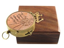 Brass Nautical Compass with Wooden Box Antique Maritime Vintage Collectible picture