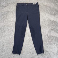 B Vertigo Riding Breeches Size L Blue Cotton Lycra Knee Patch Belt Equestrian picture