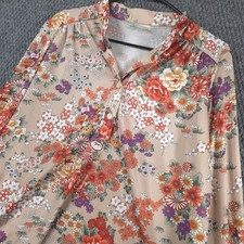Vintage 70s Alan Green Floral Henley Top Womens XL Size 18 Bohemian Blouse Satin picture