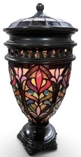 Tiffany Style Stained Glass Floral Urn Table Lamp Ornate Metal Base 18