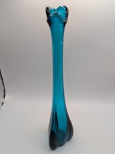 Viking Glass Bluenique 3 Foil Swung Glass Vase 11-1/2in Tall Mid Century Modern picture