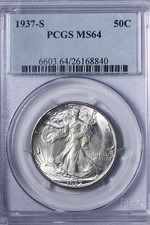 BU 1937-S Walking Liberty Half Dollar PCGS MS64 AREHM picture