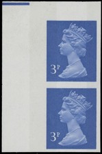 1973, GREAT BRITAIN, MACHIN ERROR 3P CORNER MARGIN VERT IMPERF PAIR, NH SG#X856a picture