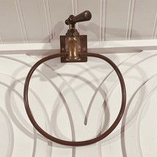 Copper & Brass Faucet Spigot Towel Ring Wall Mount Vtg Rustic Farmhouse Decor picture