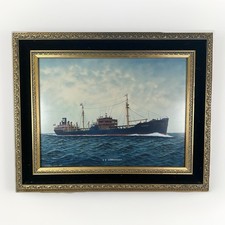 1959 T Hagiwara Yokohama Japan Watercolor Painting S.S. Conastoga Ship picture