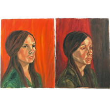 VTG Mid Century Painting Art Portrait Original Acrylic on Canvas Woman 1960s MCM picture