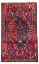 Vintage Zanjan Tribal Geometric Hand Knotted Wool Oriental Area Rug 4x8 Red Blue picture
