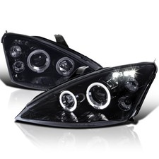 Dual Halo Angel eyes LED Projector Headlights Glossy Black picture