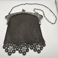 Rare Find Antique Edwardian Silver Mesh Evening Handbag with Decorative Designs picture